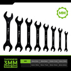 Der Erwachte Super-Thin Open End Wrench Set, Metric, 8-Piece,6mm to 24mm, Black Electrophoretic Coating, with Rolling Pouch