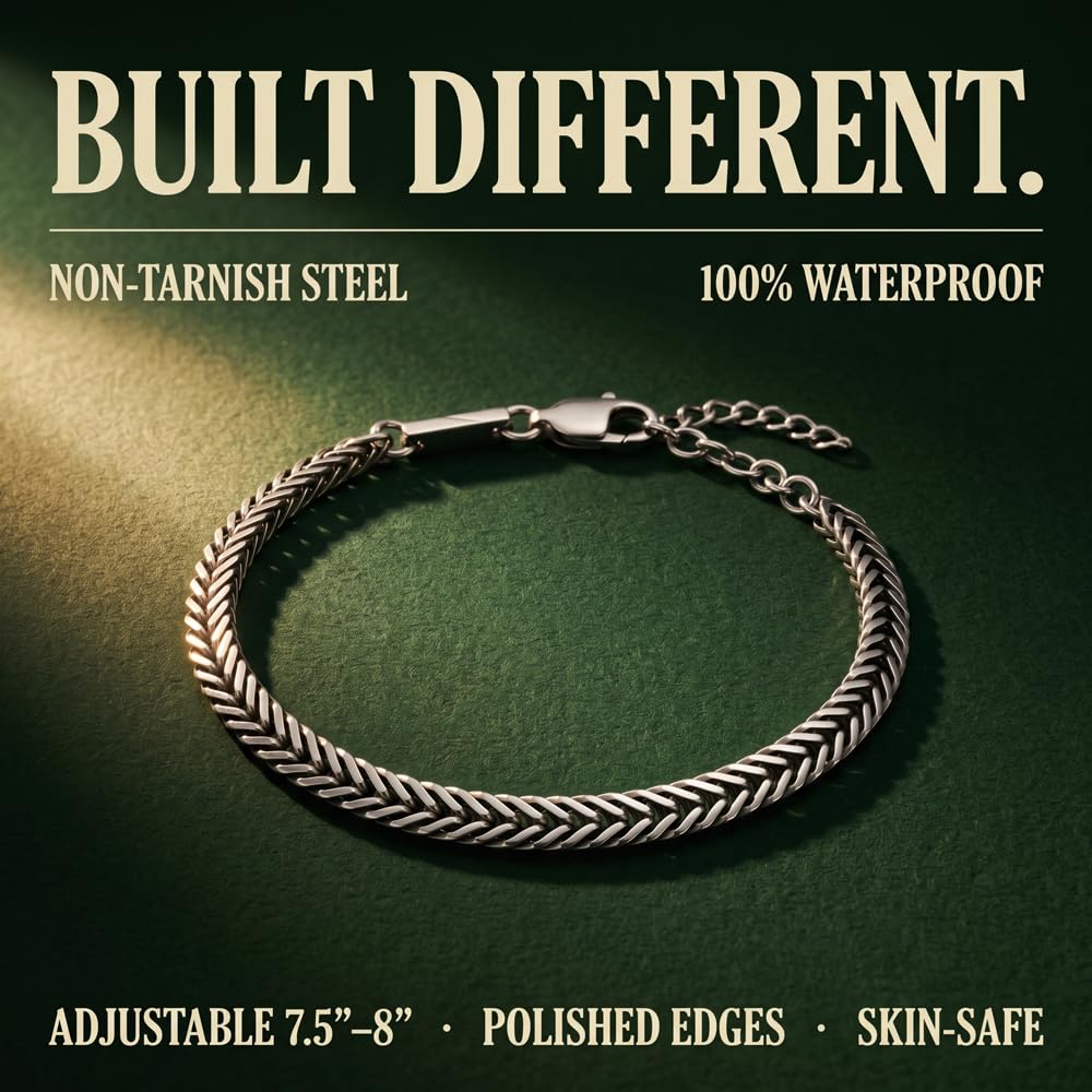 Galis Chain Bracelets For Men - Premium Stainless Steel Mens Bracelet, Silver Plated Non Tarnish Bracelet - This Snake Chain, Stylish Gift For Him 7.5"