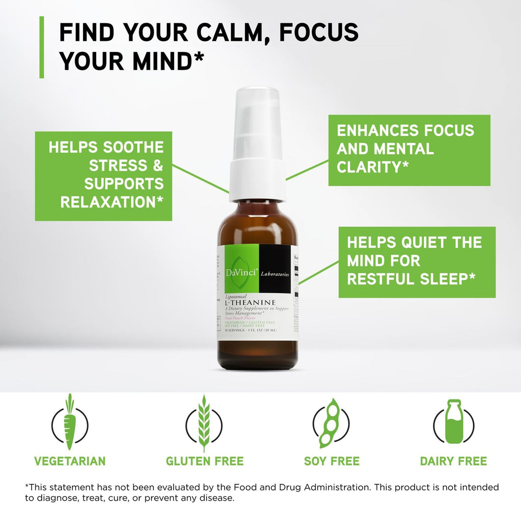 DAVINCI Labs Liposomal L-Theanine - Dietary Supplement to Support Stress Management, Concentration, Focus and Relaxation* - Vegetarian - Gluten and Soy-Free - Dairy-Free - 30 ml