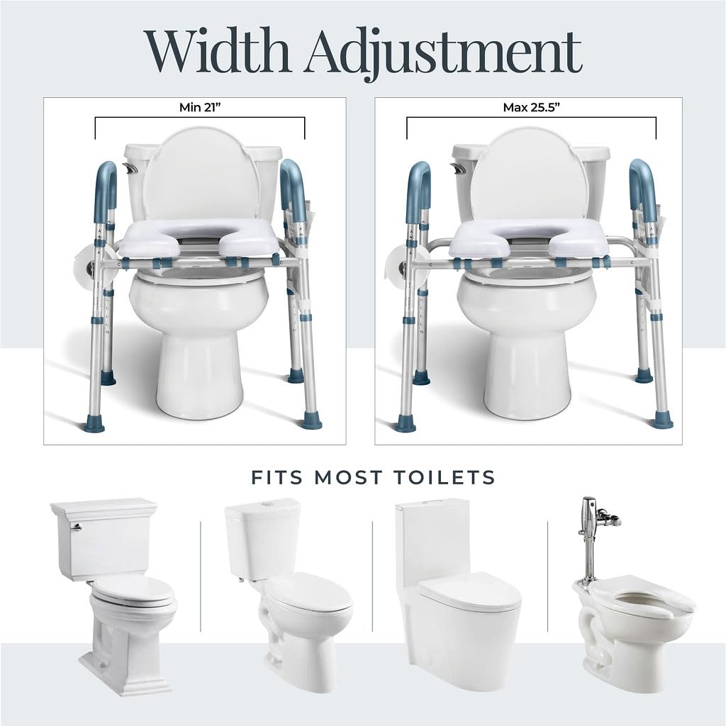 Toilet Seat Risers For Seniors Width and Height Adjustable Raised Toilet Seat With handles for Elderly, Handicap, Elevated, Pregnant, Fit Any Toilet Riser Heavy Duty Up To 400lbs