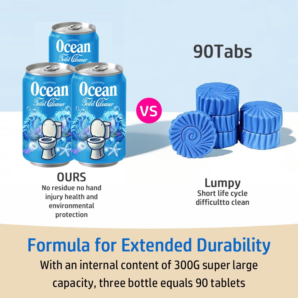 CloudMades Beverage can Toilet Bowl Cleaner,Septic Toilet Bowl Tablets in Bottles, Automatic Long-Lasting Toilet Cleaner Bottle,Powerfully Cleans and Prevent Stain Build Up (3PCS, Ocean Scent)