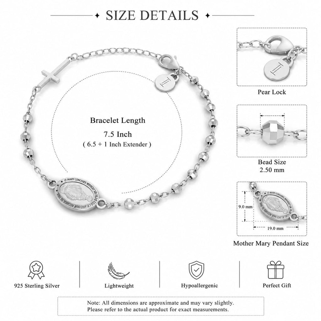 TURQ N TAUPE 925 Sterling Silver Bead Station Bracelet for Women - everyday wear gift for her 7.5 inches - Rosary Bracelet