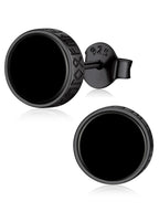 ChicSilver 925 Sterling Silver Earrings for Men, Hypoallergenic 8MM Viking Rune Men's Earring, Natural Black Onyx Mens Stud, Fathers Day Christmas Jewelry