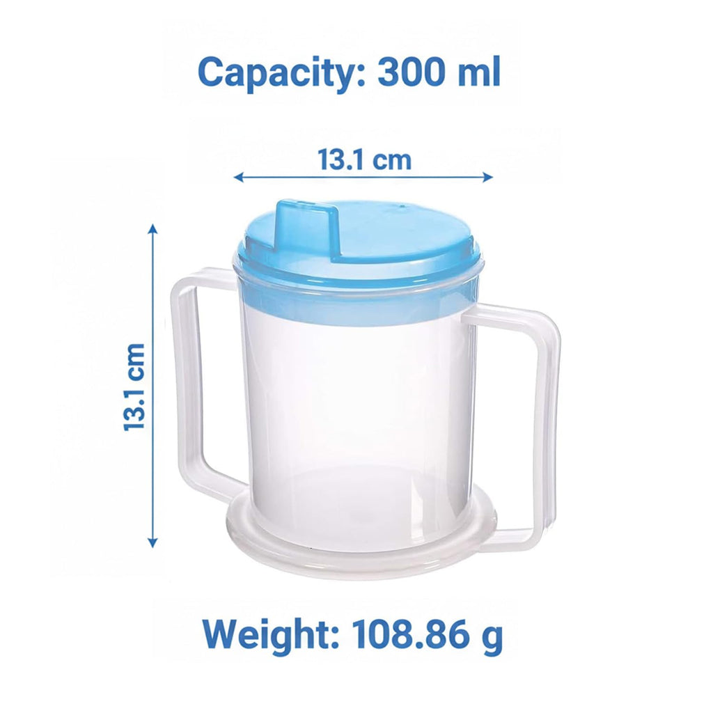 Life Healthcare Adult Drinking Cup for Elderly – 300ml Non Spill Cups – Dishwasher Safe Non-BPA Plastic Two Handled Cup for Elderly – Plastic Beakers for Adults, Disability People