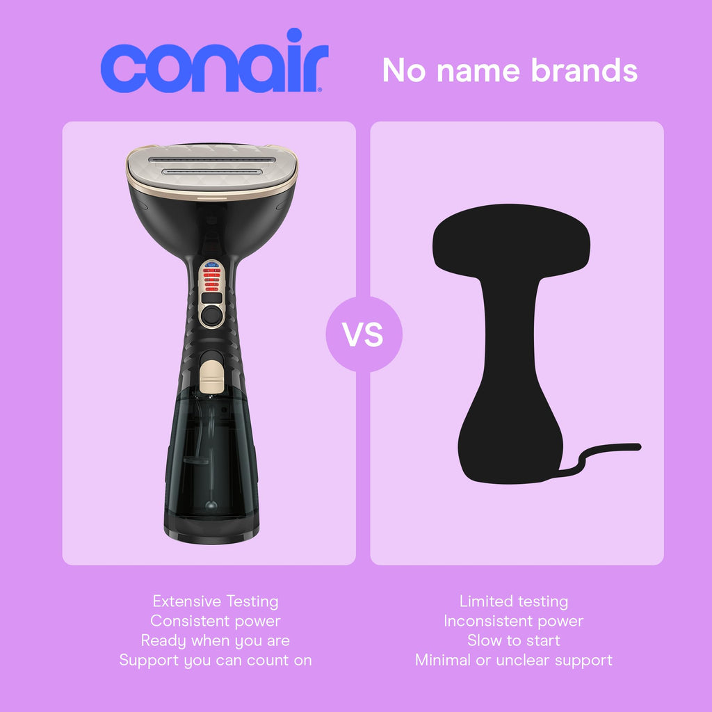 Conair Handheld Steamer for Clothes & Upholstery, 3 Attachments, Black