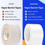 Vapor Barrier Tape - 4 inch x 180' Roll, Made in USA, White Polyethylene Tape for Crawl Spaces & Moisture Barriers, Waterproof Seal & Seam Tape for Underlayment, Insulation, and Plastic Liners