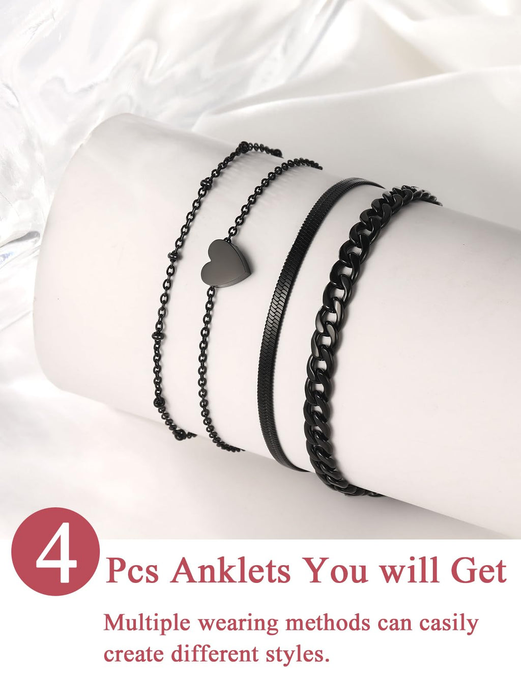 FOCALOOK Anklet Bracelets Set for Women, Plus Size Chain Anklet 8.5-10.5"