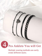 FOCALOOK Anklet Bracelets Set for Women, Plus Size Chain Anklet 8.5-10.5"