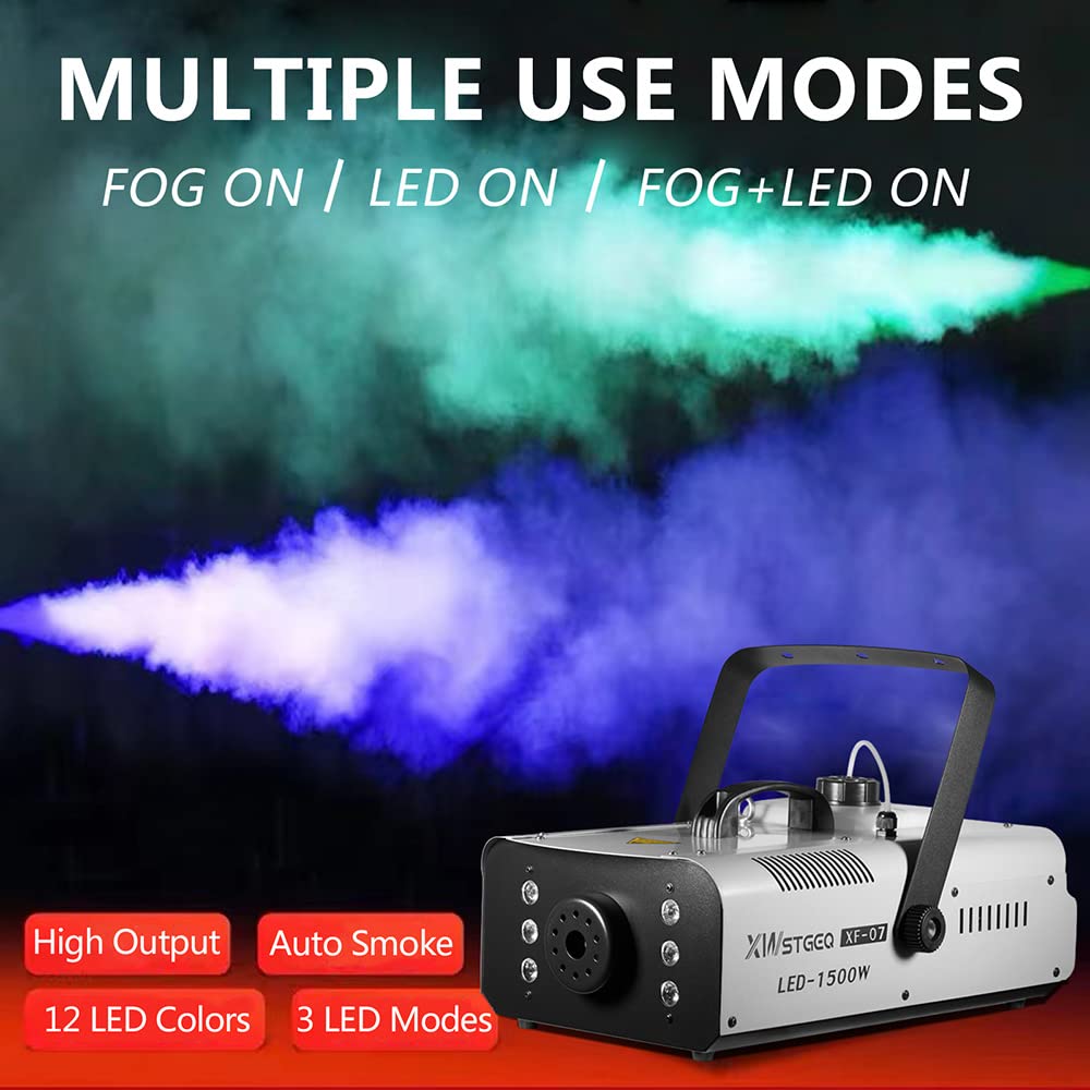 Fog Machine 1500W with 6 LED Lights and Wireless Remote Control, Professional Smoke Machine for DJ Halloween Party Wedding Christmas