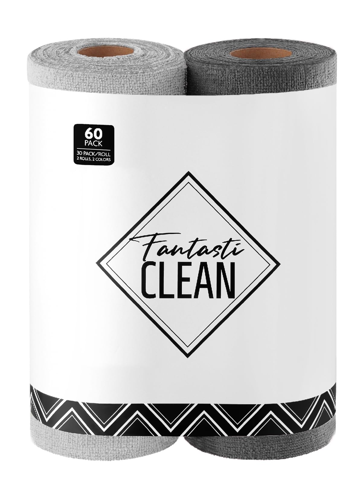 Fantasticlean Microfiber Cleaning Cloth Roll -60 Pack, Tear Away Microfiber Towels, 12" x 12", Reusable, Washable, Scratch Free, Ultra Absorbent for All-Around Cleaning Supplies (Grey & DimGrey)