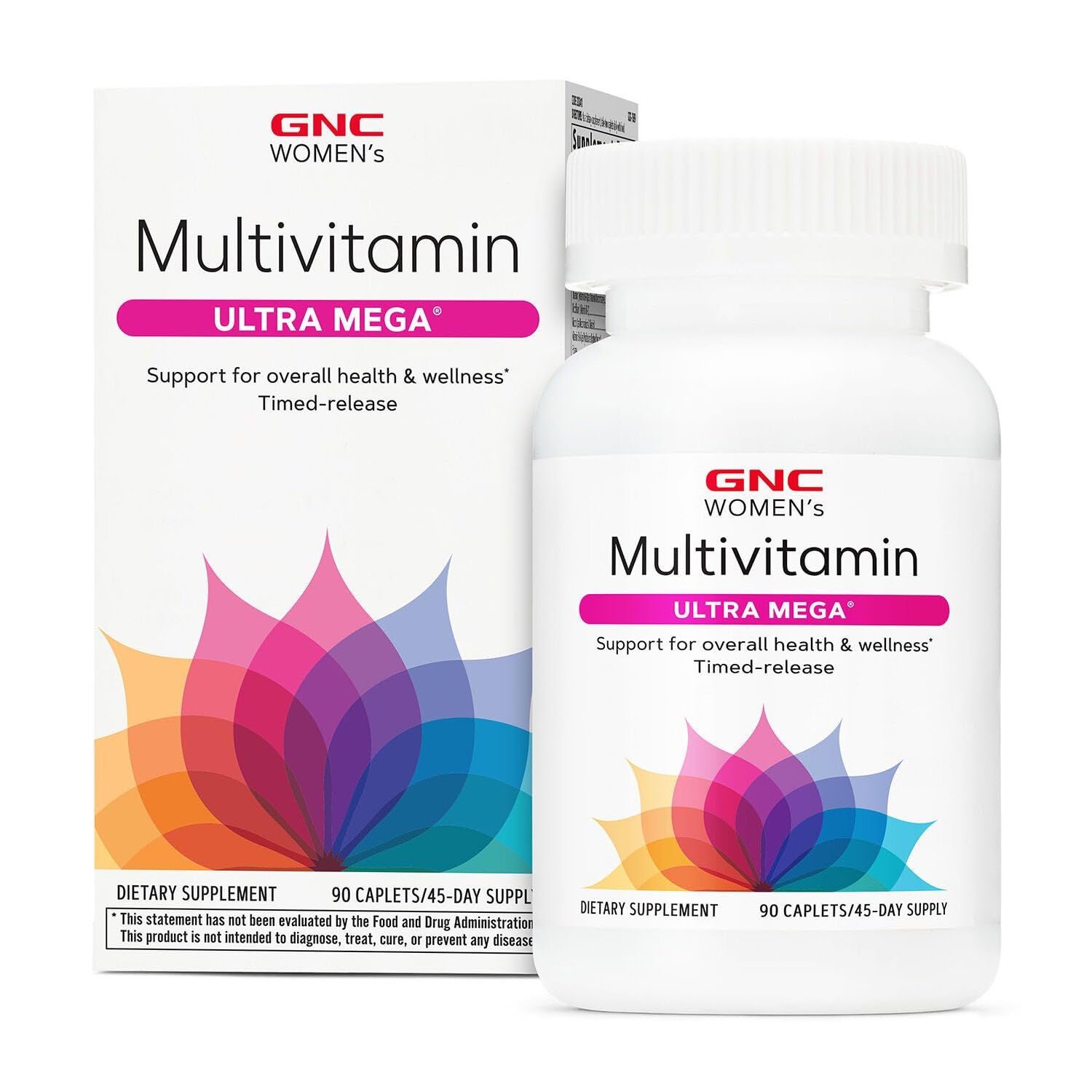 GNC Women’s Ultra Mega Multivitamin Caplets, Clinically Proven to Feel Better, Immune Support, Vitamin A, B, C, D, Iron, Biotin, Beauty, Gluten Free, Timed Release, 90 ct, 45 svgs