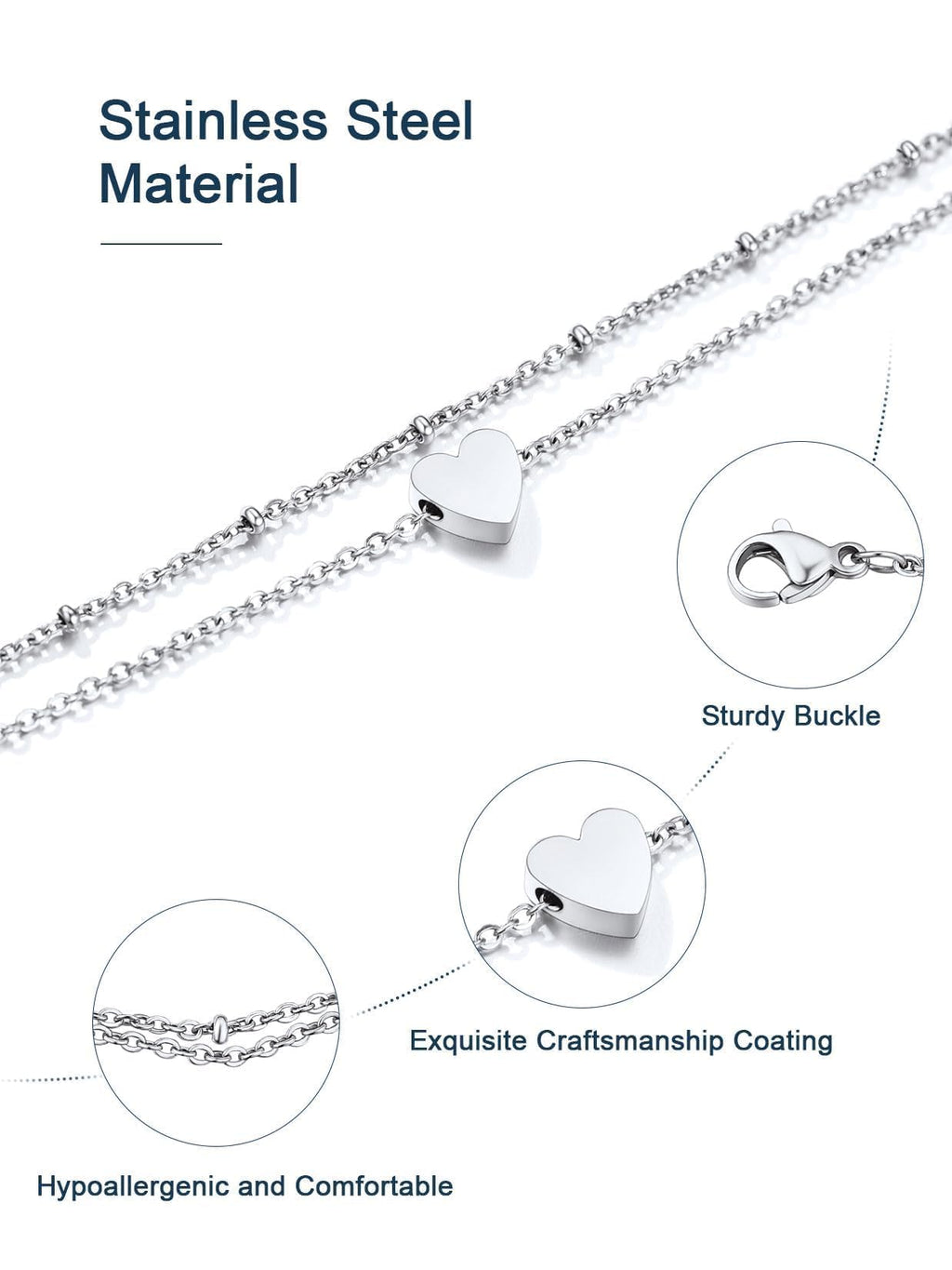 ChainsPro Anklets for Women Waterproof, Adjustable 8.5"+2" Stainless Steel Silver Ankle Bracelets for Women, Non Tarnish Layered Anklets Beach Jewelry Gifts for Swimming & Daily Wear (Send Gift Box)