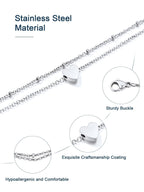 ChainsPro Anklets for Women Waterproof, Adjustable 8.5"+2" Stainless Steel Silver Ankle Bracelets for Women, Non Tarnish Layered Anklets Beach Jewelry Gifts for Swimming & Daily Wear (Send Gift Box)