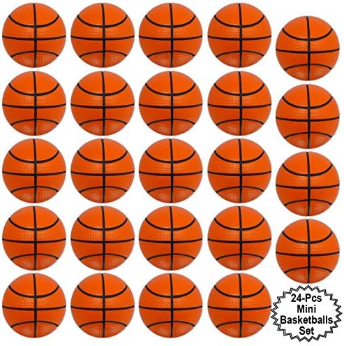 Mini Sports Balls for Kids Party Favor Toy, Soccer Ball, Basketball, Football, Baseball (24 Pack) Squeeze Foam for Stress, Anxiety Relief, Relaxation. (24 Pack (Basketballs))