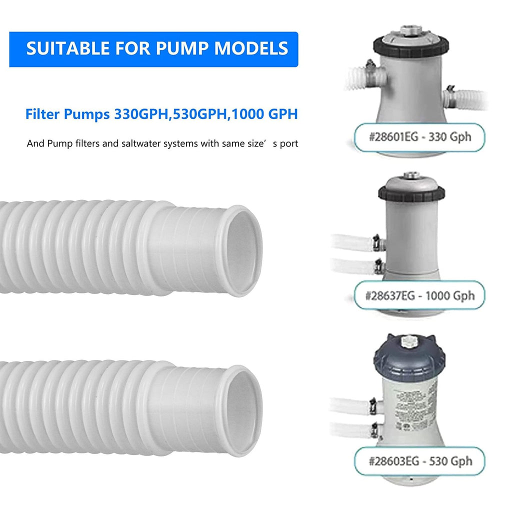 1.5” x 41” Pool Pump Replacement Hose, 2-Pack Above-Ground Pool Hoses with 4 Stainless Steel Clamps, Compatible with Intex, Coleman, Summer Waves Pool Pumps & Filters (2 PACK Blue)