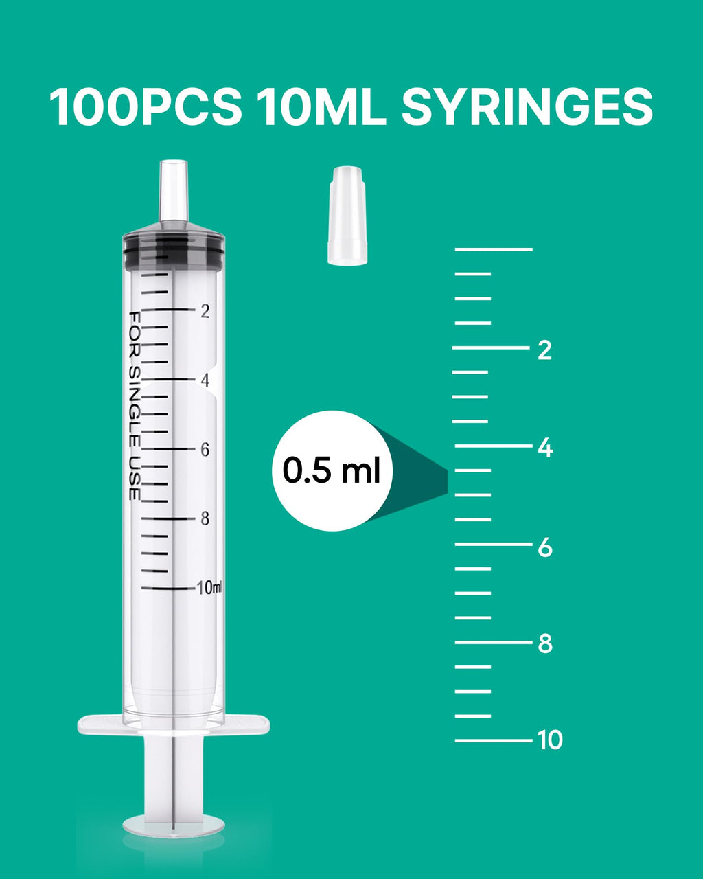 JollyMate 100 Pack 10ml Syringes for Liquid, 10cc Oral Syringes without Needle with Cap Individually Wrapped for Pet Feeding, Scientific Labs, Measuring Liquids, Oil & Glue Dispenser