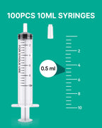 JollyMate 100 Pack 10ml Syringes for Liquid, 10cc Oral Syringes without Needle with Cap Individually Wrapped for Pet Feeding, Scientific Labs, Measuring Liquids, Oil & Glue Dispenser