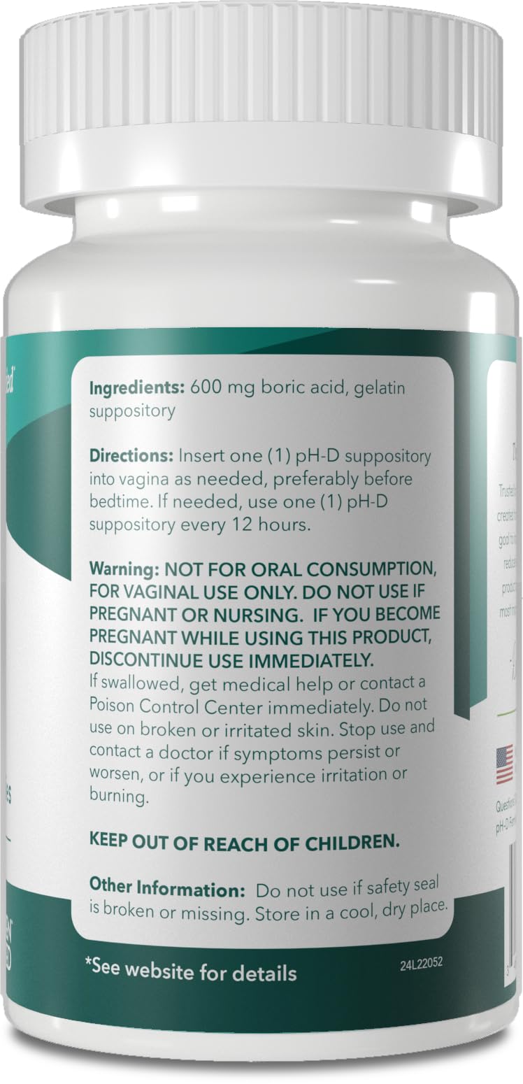pH-D Feminine Health Support - 600 mg Boric Acid Suppositories - Woman Owned - for Vaginal Odor Use - 36 Count