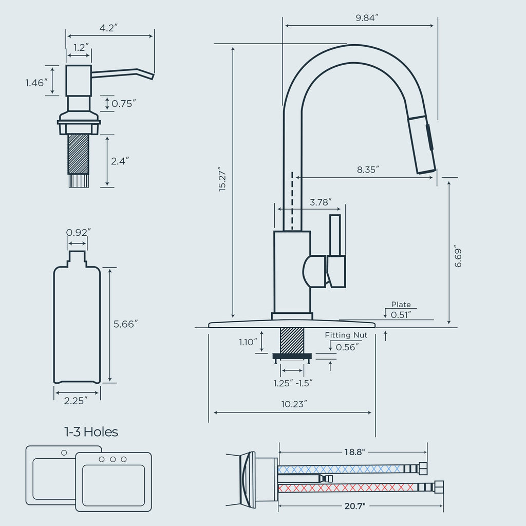 FORIOUS Chrome Kitchen Faucet with Soap Dispenser, High Arc Modern Sink Faucet with Pull Down Sprayer and Deck Plate, Stainless Steel Fit for 1 or 3 Hole for Pot Filler Bar Farmhouse Laundry Rv