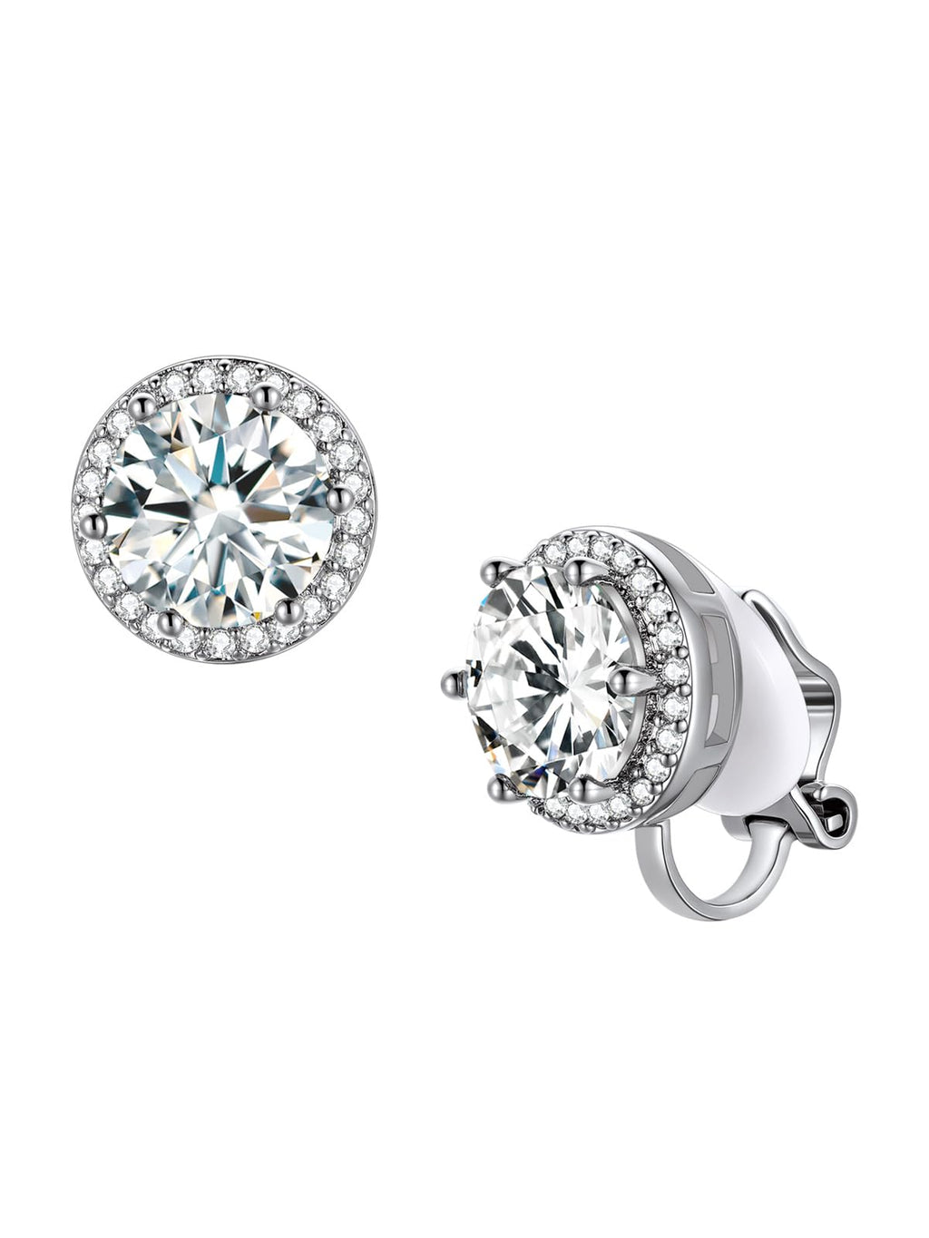 FindChic April Diamond Clip On Earrings for Women Silver Birthstone