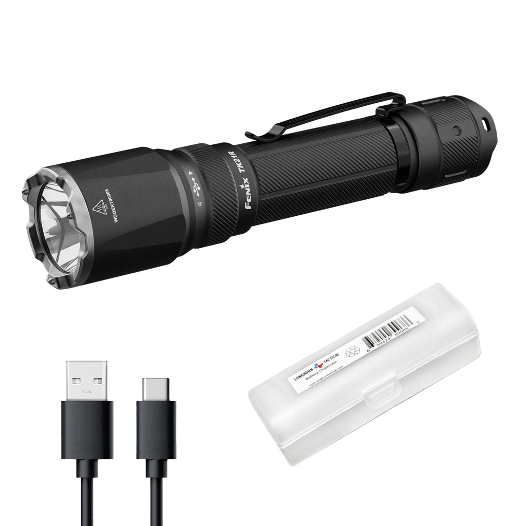 Fenix TK21R Tactical Flashlight, 3600 Lumens High Lumen USB-C Rechargeable Fast Charging Compact Waterproof Single Hand Operation with Lumentac Organizer