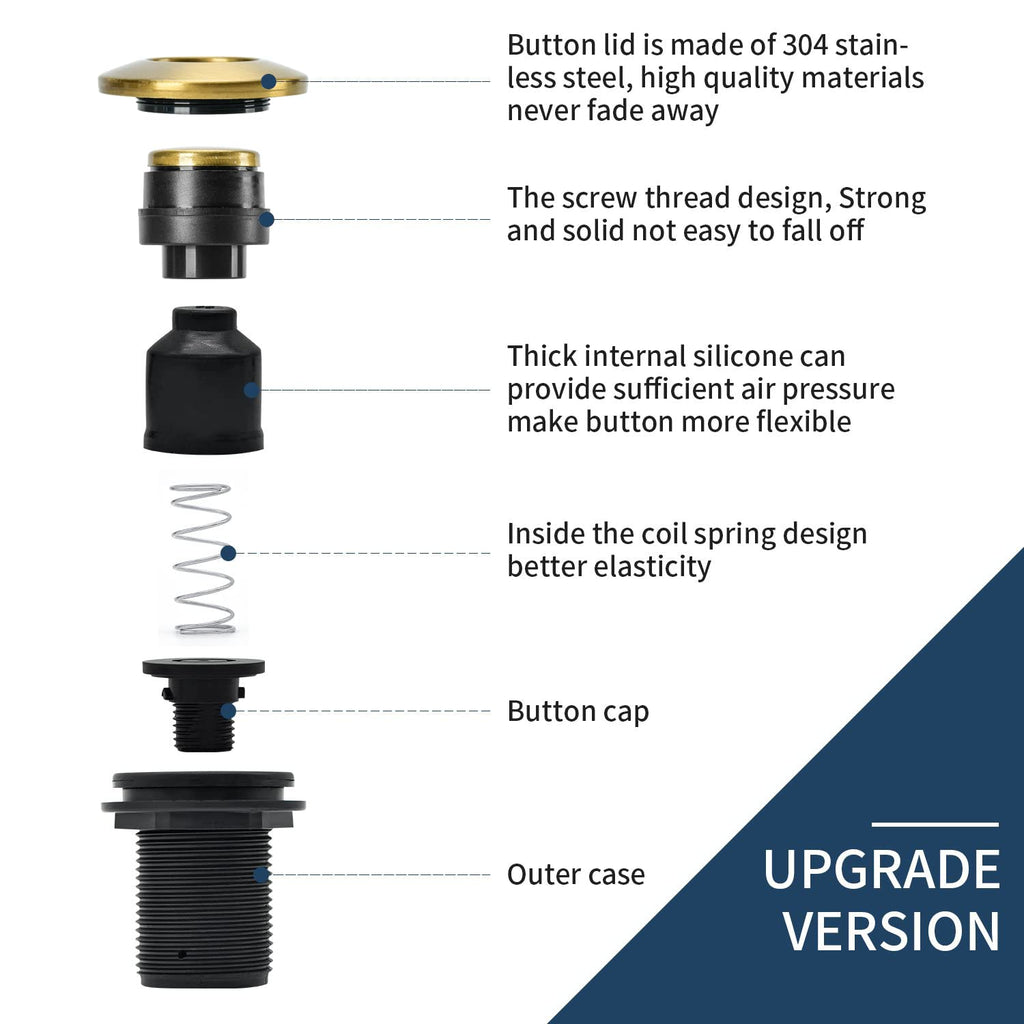 Garbage Disposal Air Switch Kit Single Outlet Sink Top Waste Disposal Long Stainless Steel Brushed Gold On/Off Air Button Food and Waste Disposals Part by Etoolcity
