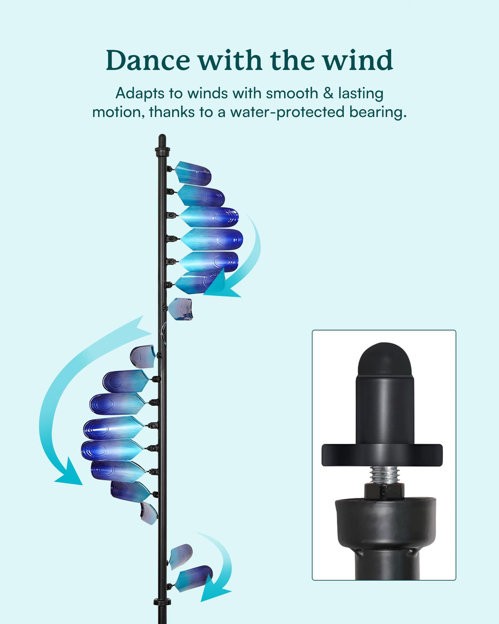 Cyan Oasis Wind Spinners Outdoor, 93" Large Metal Wind Spinners for Yard and Garden, Kinetic Wind Sculptures & Spinners with Stake, Windmill for Yard Art Decor (Peacock Spiral)