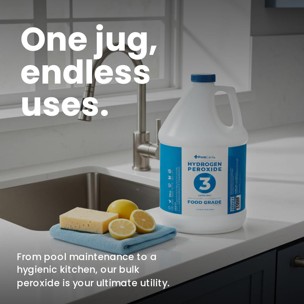 3% Food Grade Hydrogen Peroxide (1 Gallon) - No Added Stabilizers - Made in The USA derived from 35% Food Grade Hydrogen Peroxide