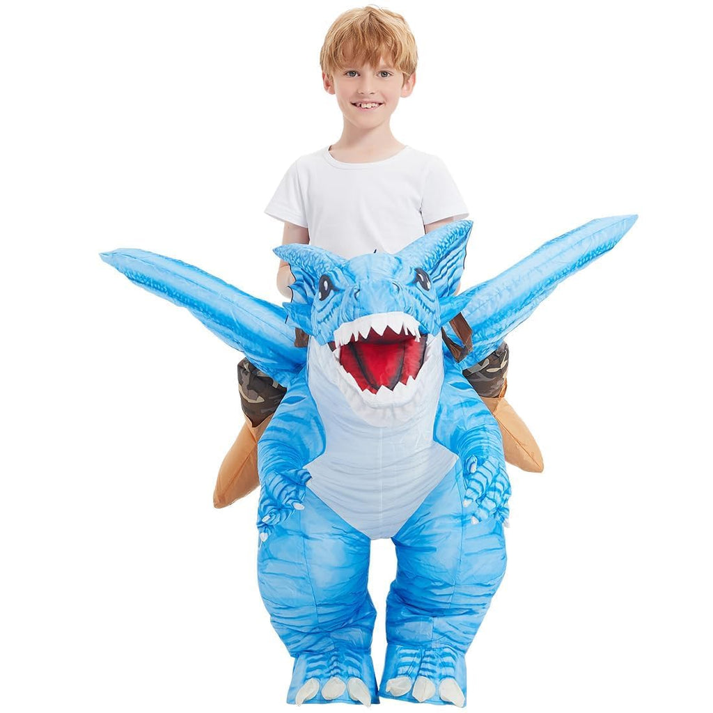 GOOSH Inflatable Dinosaur Costume Kids Halloween Blow up Costumes for Boys Girls Funny Riding Ice Dragon Air Costume for Party Cosplay
