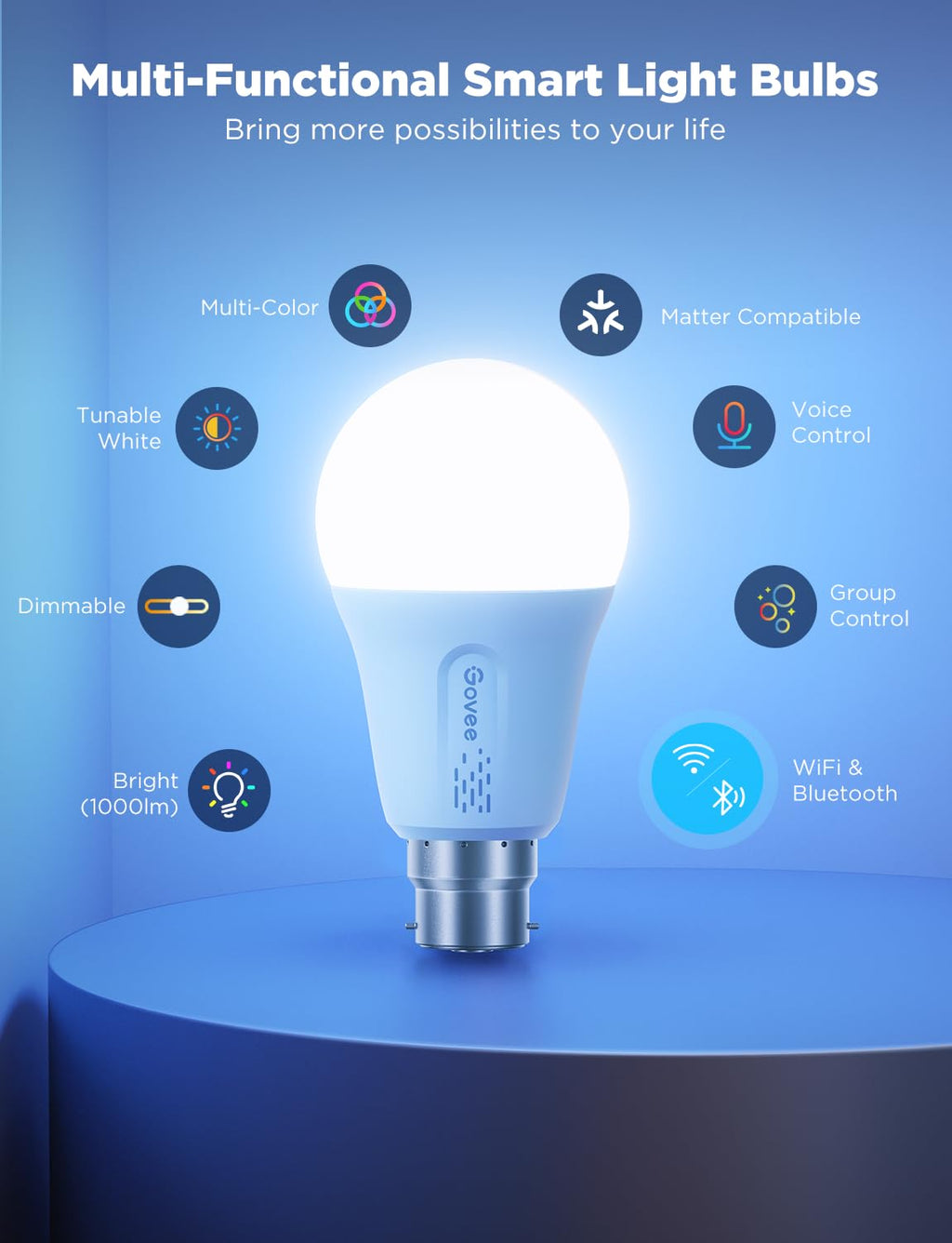 Govee LED Smart Light Bulbs, 1000LM Color Changing Light Bulb, Wi-Fi & Bluetooth Light Bulbs, Work with Alexa and Google Assistant, Dimmable RGBWW A19 75W Equivalent Smart Bulbs, 1 Pack