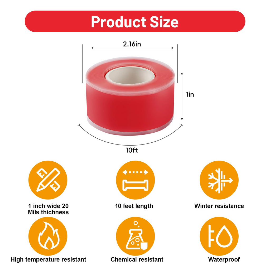 Anyknow 4-Pack Red Self Fusing Silicone Tape (40 Ft Total) - High Visibility Electrical Insulation Tape - Waterproof Rubber Grip Wrap for Tools & Sport Handles - Heat Resistant & Easy-Peel Liner