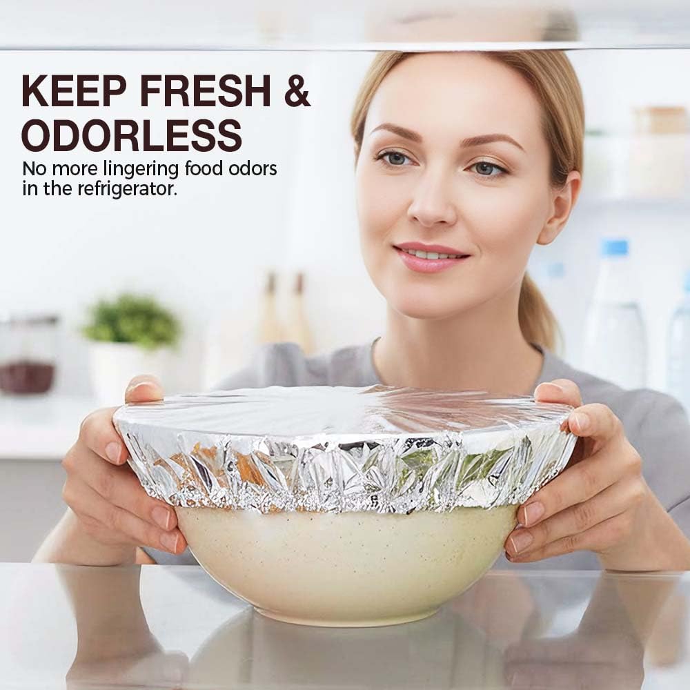 Reusable Aluminum Foil Food Covers, 2026 New Thickened Heat-Resistant Material with Continuous Warmth, Fresh Keeping Food Cover for Home Kitchen Meals Vegetables Fruits Leftovers (B-100Pcs)