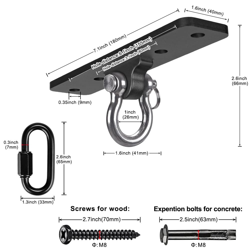 Dolibest Ceiling Mount Swing Hanger Heavy Duty Swing Set Hook for Porch Swing Hammock Chair Yoga Silk Suspension Straps Gymnastic Ring, Wall Anchor for Resistance Bands (900LB)