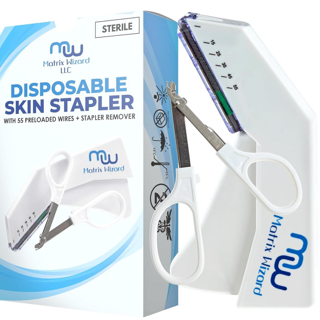 Disposable Skin Stapler (Suture Thread Alternative) with 55 Preloaded Wires Plus Stapler Remover Tool for Outdoor Camping Emergency Survival Demo, First Aid Field Emergency Practice