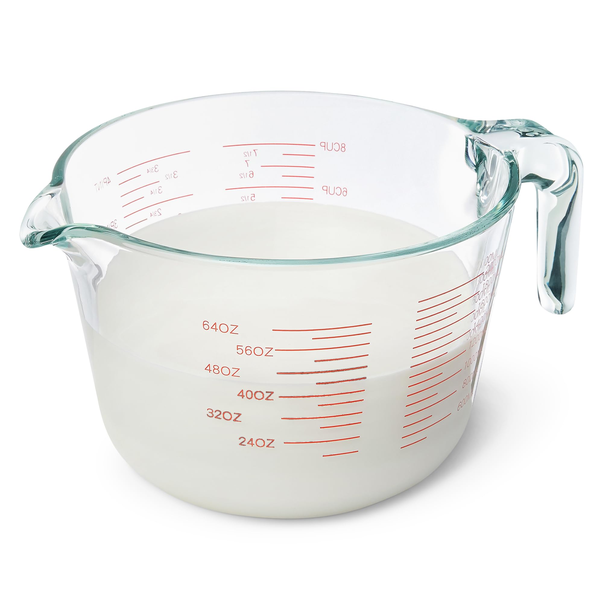 Amazon Basics Large Size Glass Measuring Cup, 8 Cup, Easy-to-Read Markings, Dishwasher/Microwave/Freezer/Oven Safe (Previously AmazonCommercial)