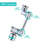 1080°Swivel Faucet Extender with Filter, Sink Water Faucet Aerator Extension in Brass, Swivel Robotic Arm Bathroom Faucet Extender, Rotating Extension with 2 Mode Splash