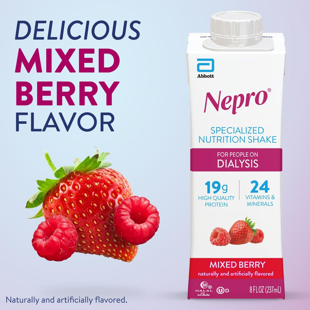 Nepro Nutrition Shake for People on Dialysis, 19g Protein, 420 Calories, Mixed Berry, 8 fl oz, Pack of 24