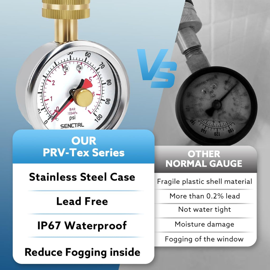 SENCTRL 0-200 psi Water Pressure Gauge Test with Max Pointer, Lead-Free, 2-1/2" Dial Size, 3/4" Female Garden Hose Thread, for Home Potable Water, House Tube