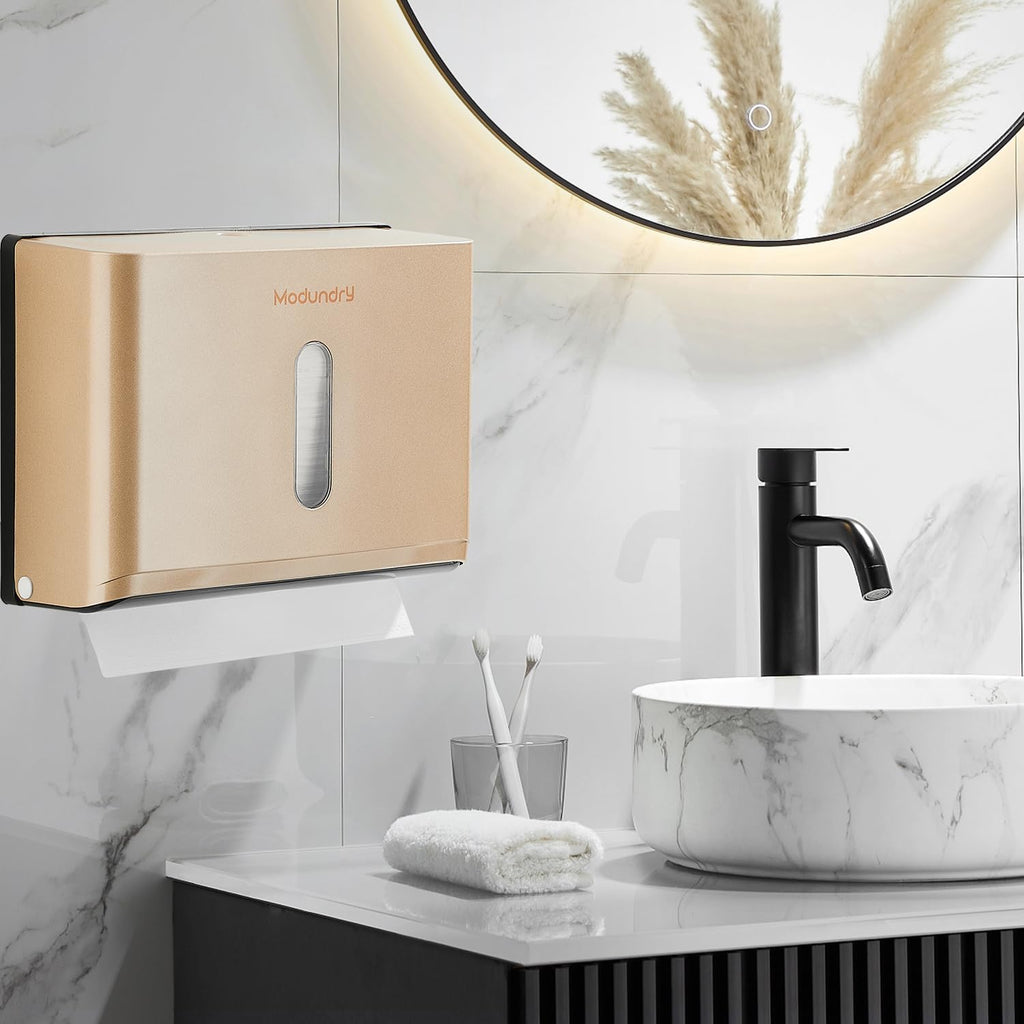 Modundry Multifold Z-Fold Paper Towel Dispensers Wall Mount, No Drill, Gold