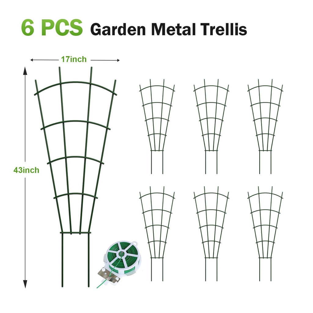 DOLEMODUO 6-Pack Metal Trellis for Potted Plants, 43" Heavy Duty Garden Trellis for Climbing Plants, Rustproof Powder Coated Indoor/Outdoor Trellis for Climbing Vines, Flowers, Houseplants
