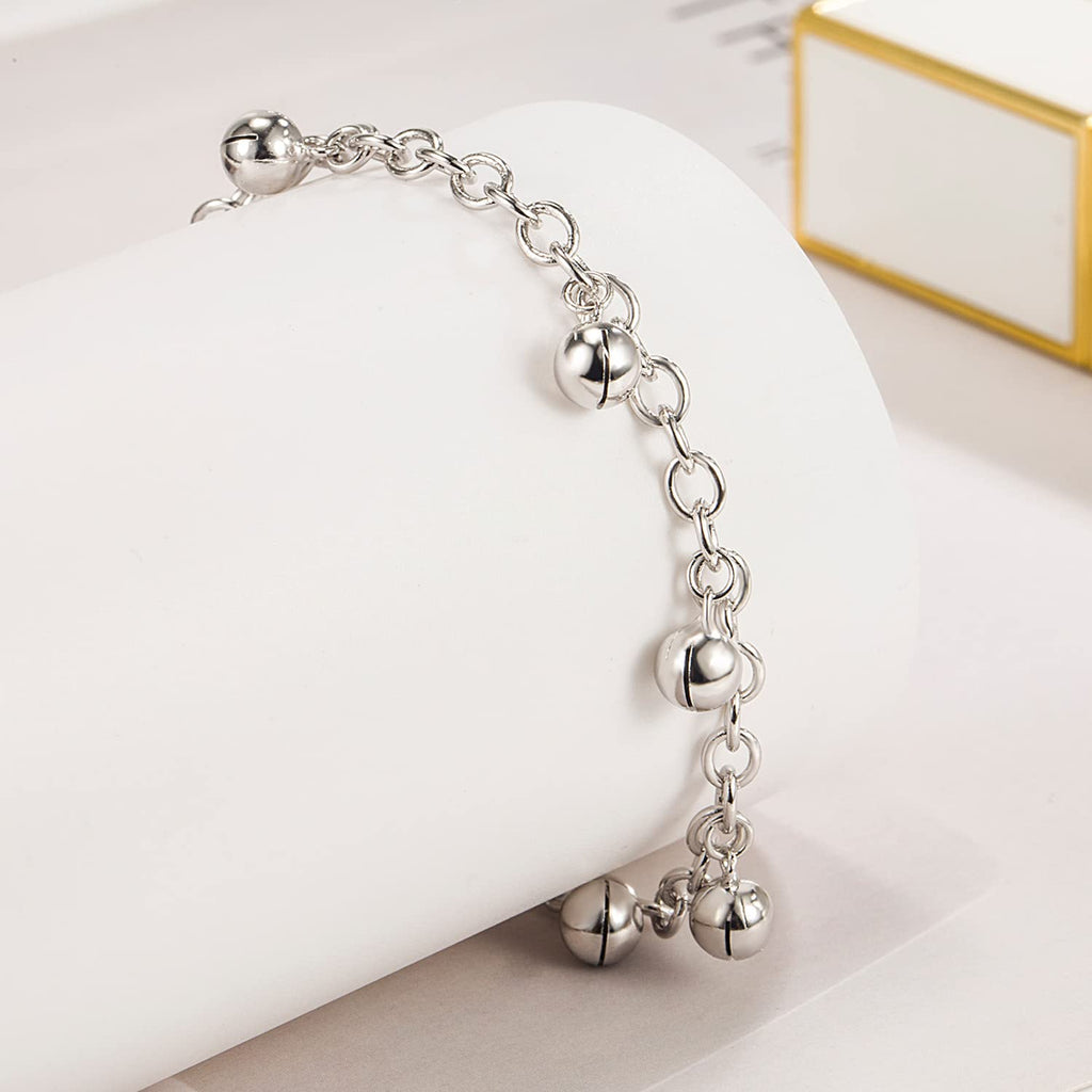 Delicate Women 925 Sterling Silver Ankle Bracelets Cute Bell Chain Beach Anklet Bracelet Boho Adjustable Size Jewelry Gift for her (Anklet, Adjustable Size)