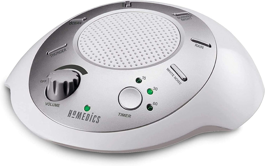 Homedics SoundSleep White Noise Sound Machine, Silver, Small Travel Size with 6 Relaxing Nature Sounds, Portable Therapy for Home, Office, Nursery, Auto-Off Timer