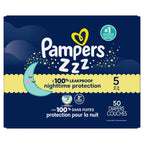 Pampers ZZZ Overnight Diapers, Size 5 (20-37 lbs), 50 Count, Nighttime Protection Disposable Baby Diaper