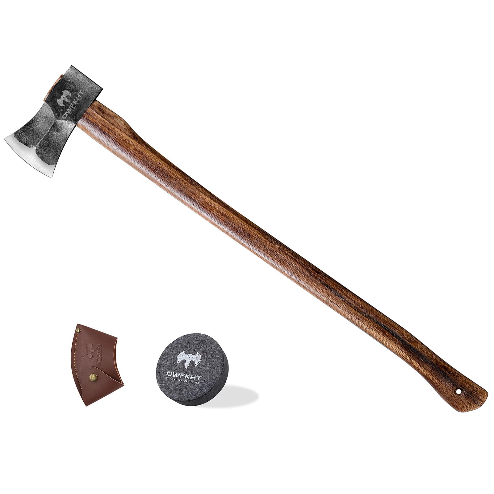 35.5" Splitting Axe, Wood Splitting Axe for Medium to Large Size Logs, 1065 High Carbon Steel Chopping Axe with Hickory Wood Handle and Leather Sheath for Chopping Firewood - Head 4.5 lbs