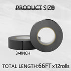 SWRT 12 Pack Black Electrical Tape Waterproof, 0.75 in x 66 FT High Temp Electric Tape Under 600V for All Weather - UV Protection - Flame Retardant