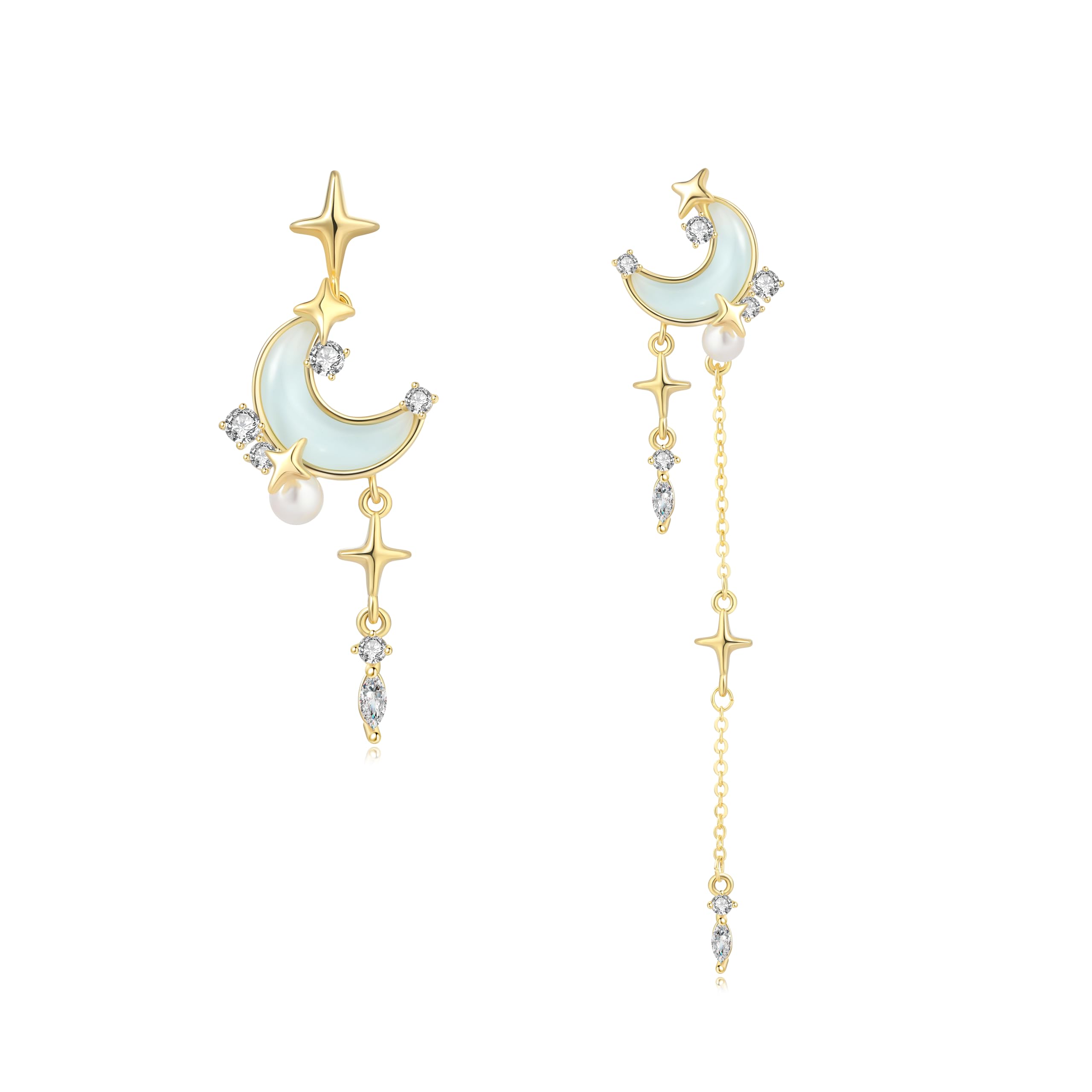 SIXFOX Cute Star Earrings for Women, Gold Moon Celestial Earrings, Drop Space Earring for Teen Jewelry Gift
