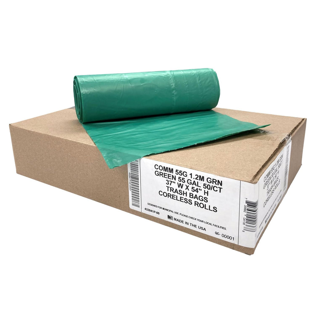 Ultrasac Heavy Duty 55 Gallon Green Trash Bags - (Value 50 Pack) - 1.5 MIL equivalent Industrial Strength Plastic 37" x 54" for 50-55 Gal Cans -Fits Toter, Rubbermaid Brute, Carlislie Bronco etc.