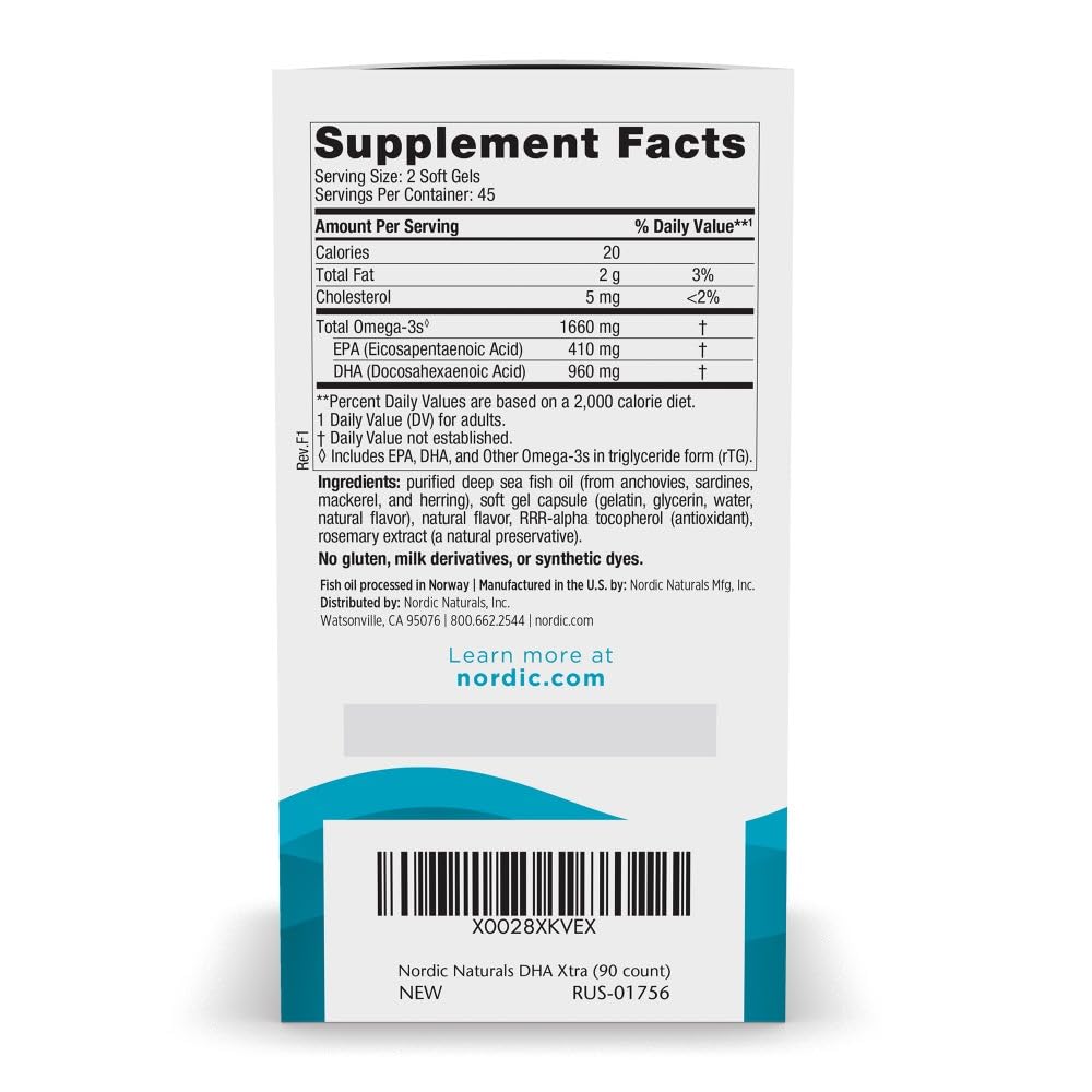 Nordic Naturals DHA Xtra, Strawberry - 90 Soft Gels - 1660 mg Omega-3 - High-Intensity DHA Formula for Brain& Nervous System Support - Non-GMO - 45 Servings