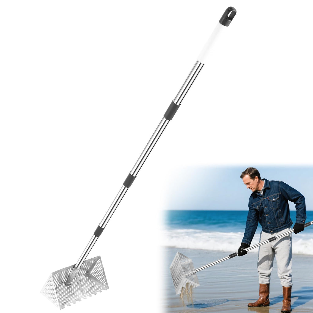 Sand Flea Rake, 65" Stainless Steel Long Handle Sand Sifter for The Beach