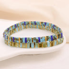Tyebiva Tila Flat Beaded Bracelets Set for Women, 4Pcs Trendy Handmade Glass Turquoise Colorful Stack Beads Stretch Bracelet Festive Holiday Accessories Jewelry Gift.